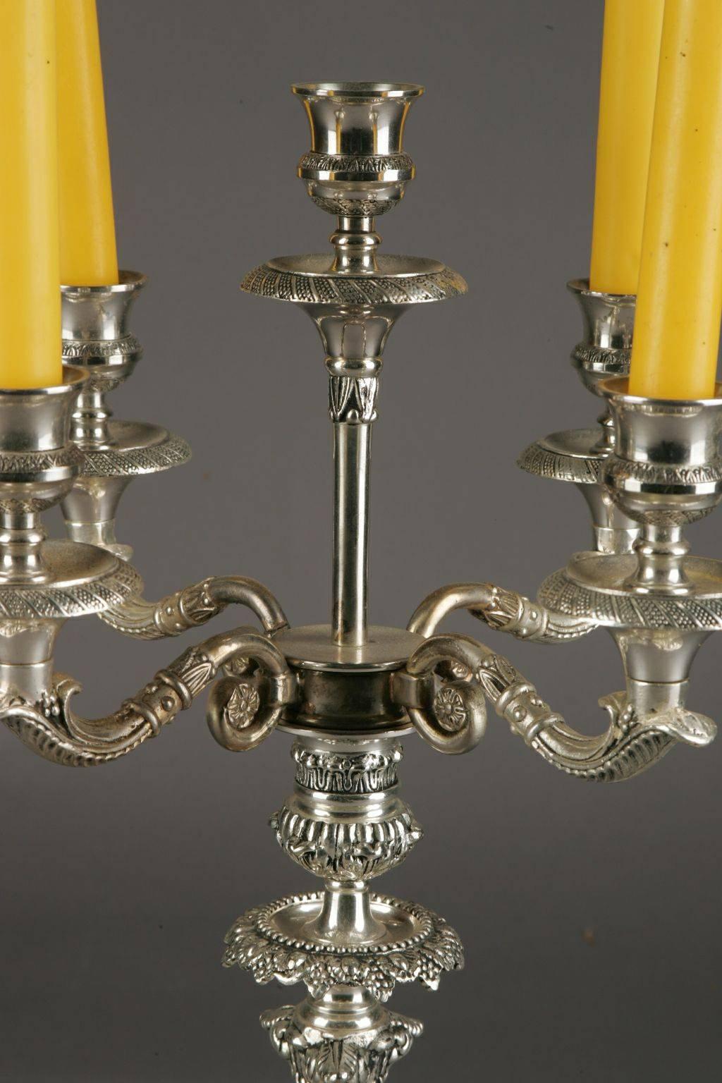 Silvered 20th Century Empire Style Candelabra For Sale