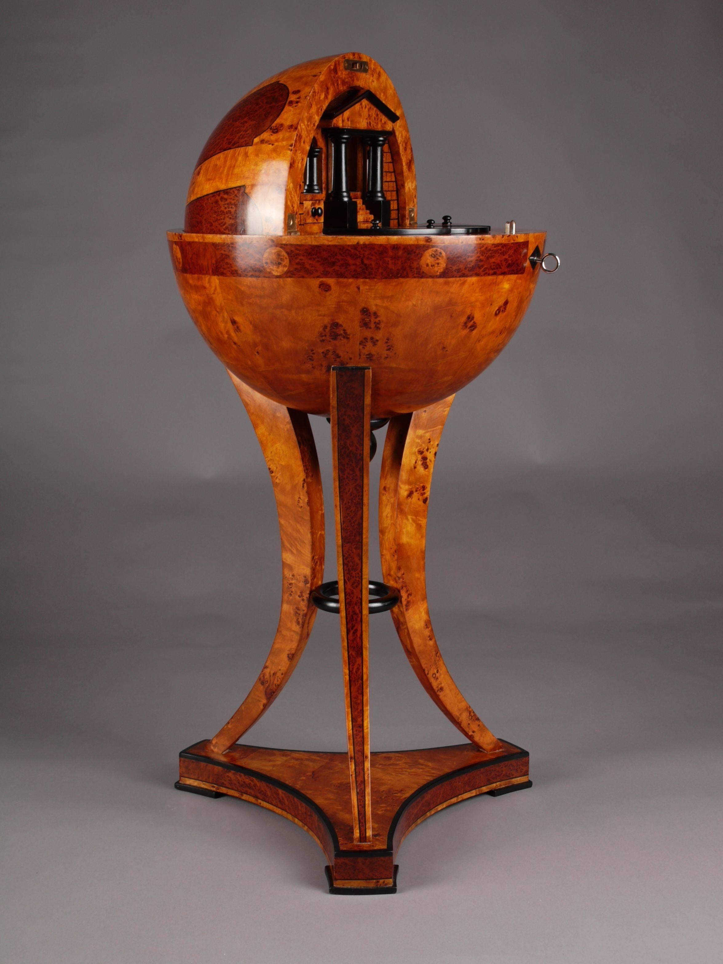 Marquetry 20th Century Vienna Biedermeier Style Globe Sewing Table