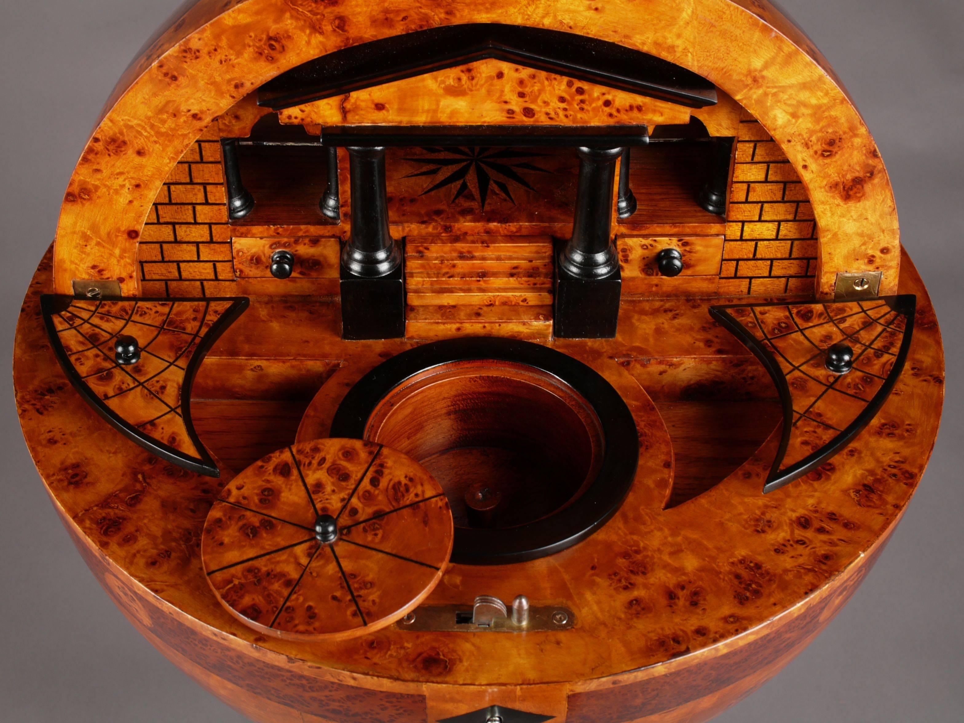 Wood 20th Century Vienna Biedermeier Style Globe Sewing Table