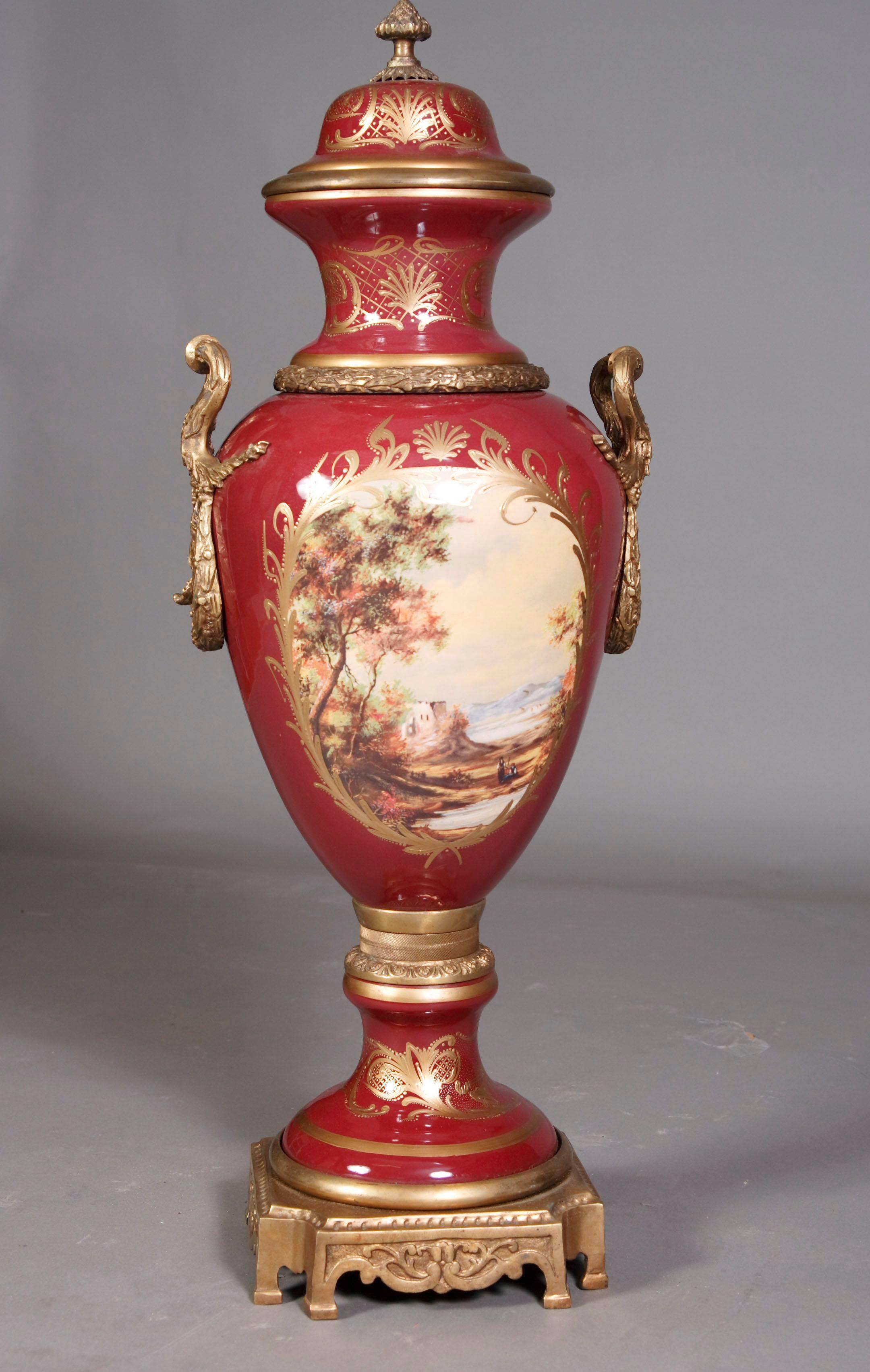 Patinated 20th Century Louis XIV Sèvre Pompe Lidded Vase For Sale