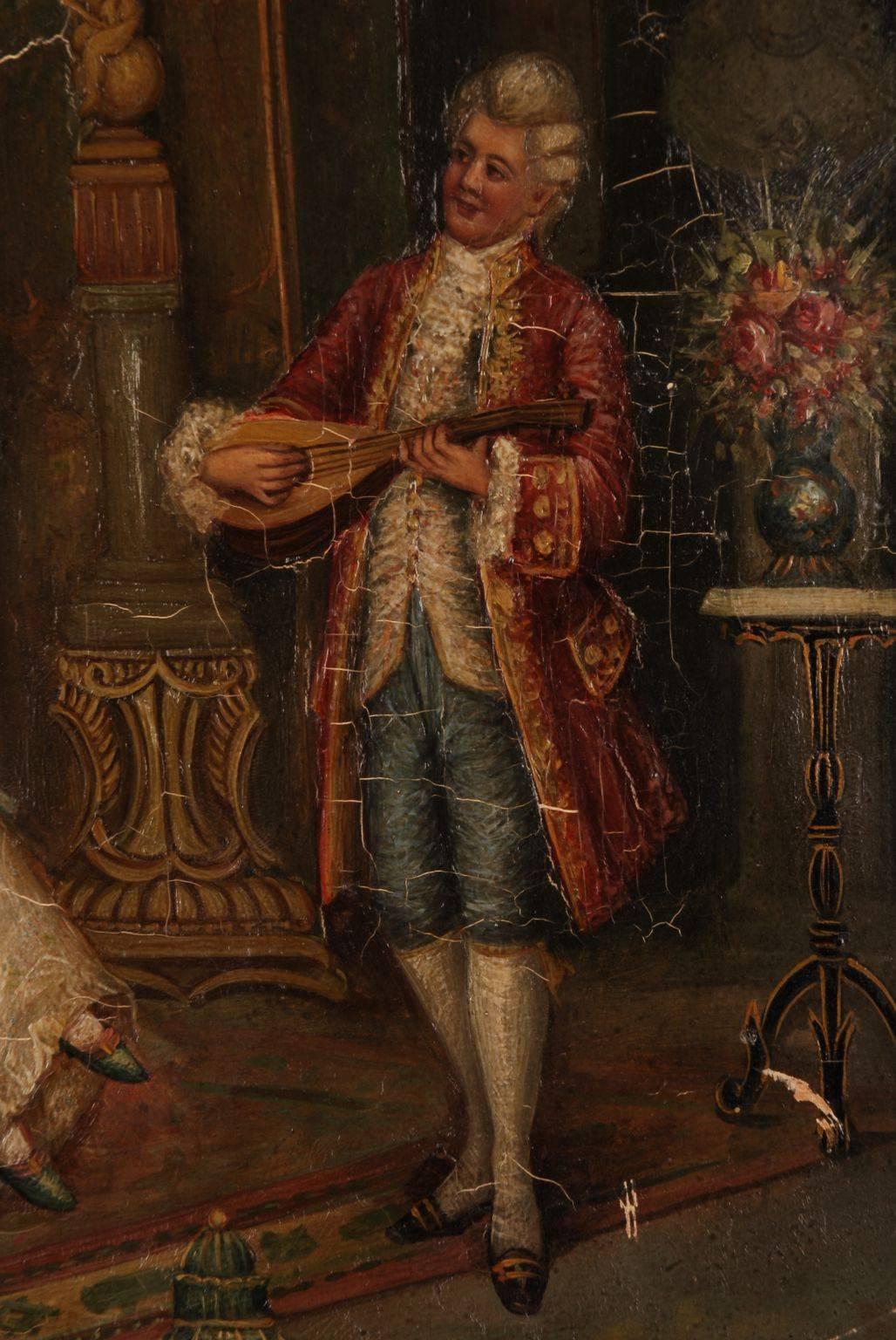 Allemand Peinture à l'huile baroque du 19ème siècle - Scène rococo en vente