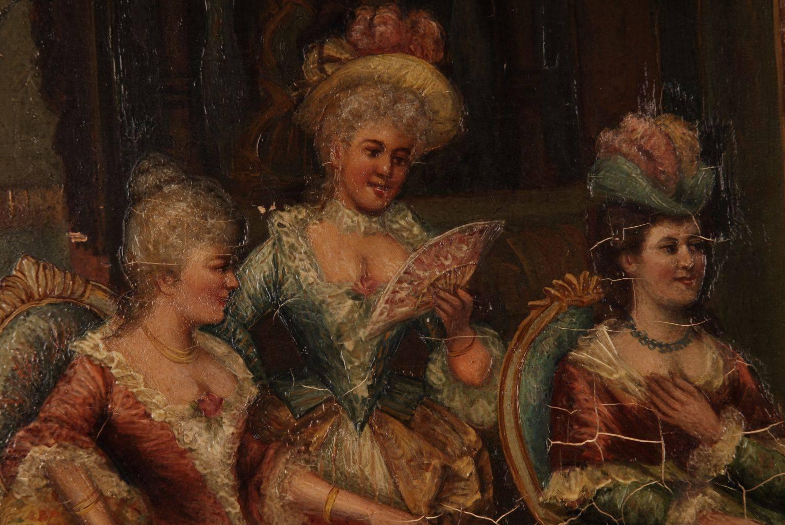 Baroque Peinture à l'huile baroque du 19ème siècle - Scène rococo en vente
