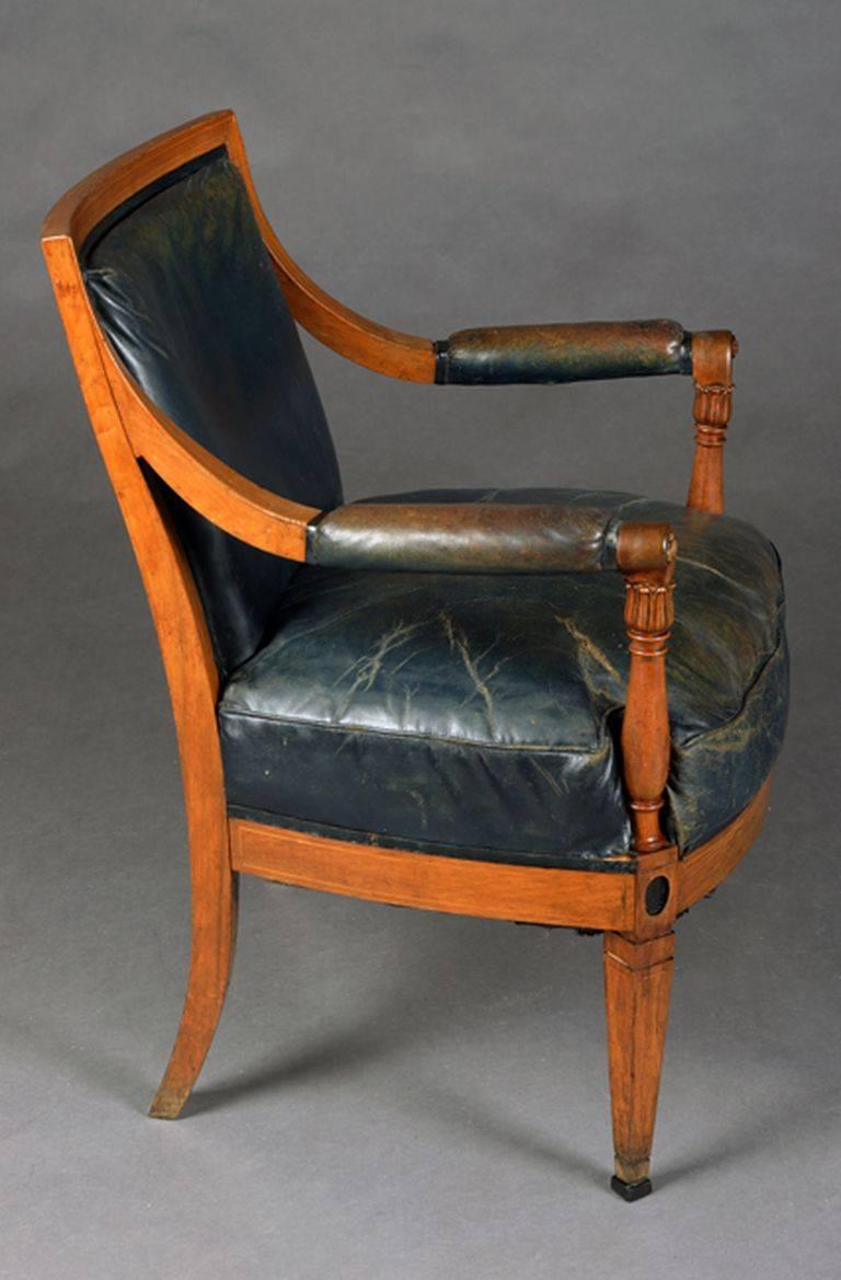 French 19th Century Empire Style Armchair Original Leather