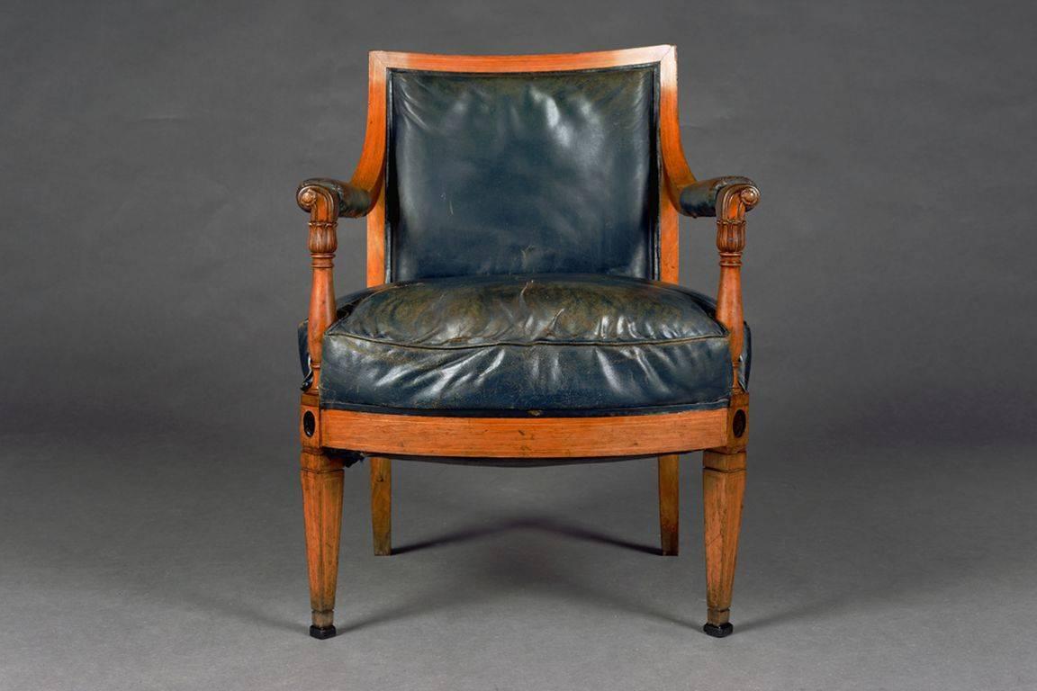 19th Century Empire Style Armchair Original Leather In Fair Condition In Berlin, DE