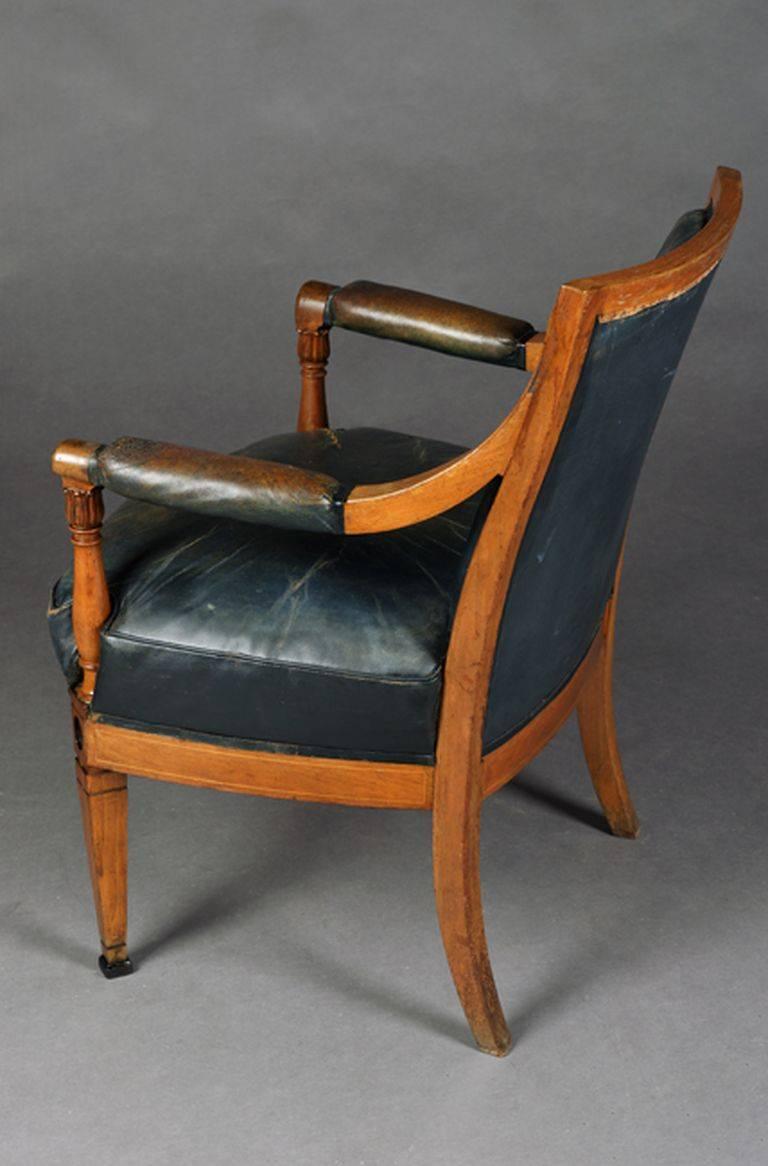 Mahogany 19th Century Empire Style Armchair Original Leather