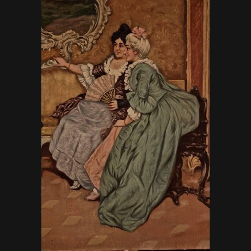 19th Century Rococo Style Painting Oil on Canvas For Sale 1