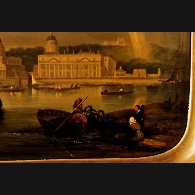 Hand-Painted 19th Century Romantic Painting with City View