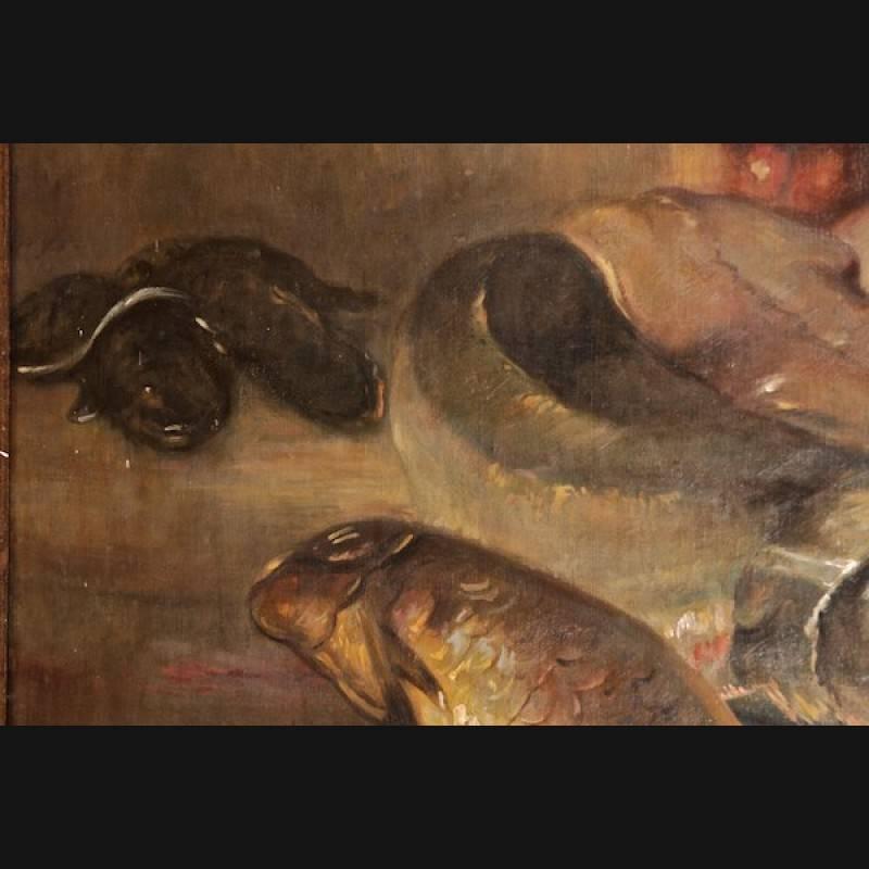 Canvas 19th Century Historicism Oil Painting Fish Motives