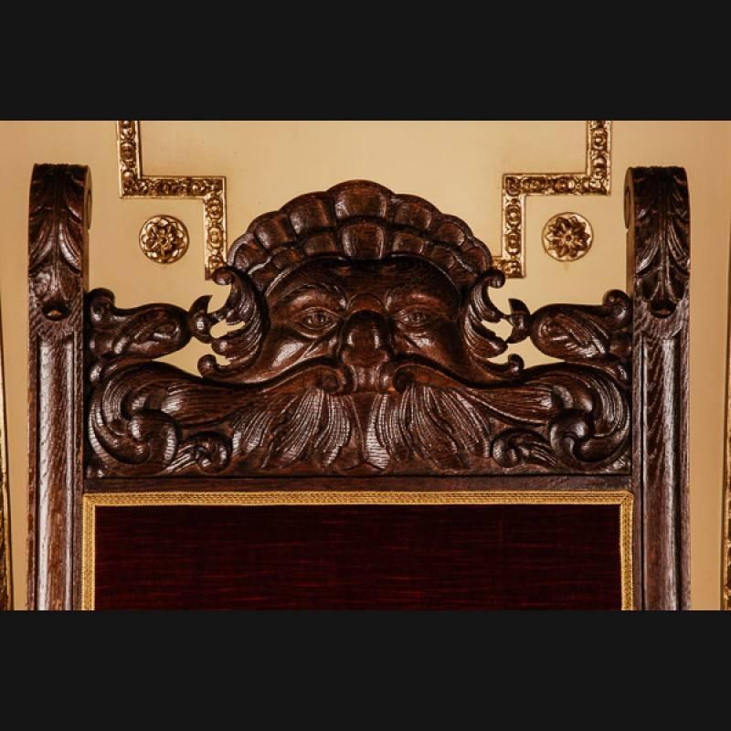Fabric 19th Century Neo-Renaissance Oak Armchair
