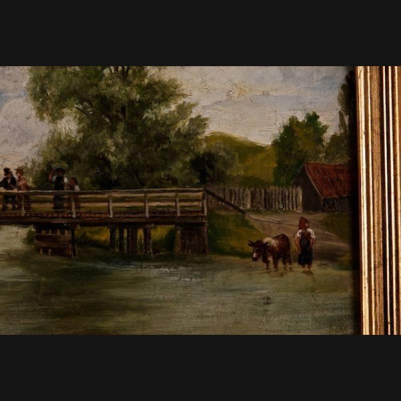 19th Century Painting Landscape with Children Playing In Good Condition For Sale In Berlin, DE
