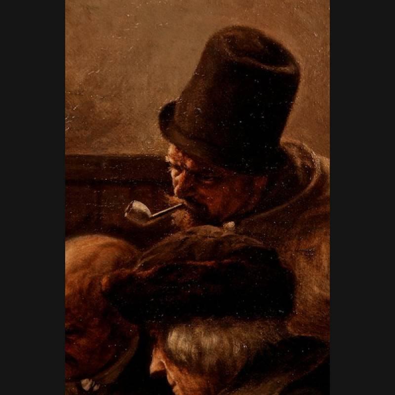 German 19th Century Oil Painting with Dice Player