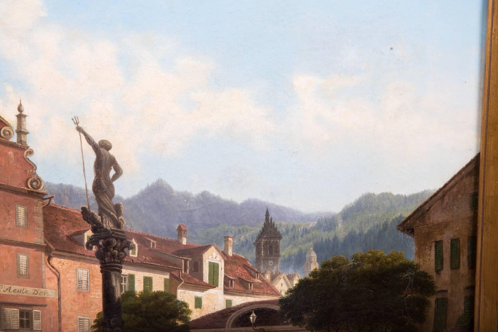 19th Century Historicism Oil on Canvas Wartburg-Painting H. Jaeckel 1