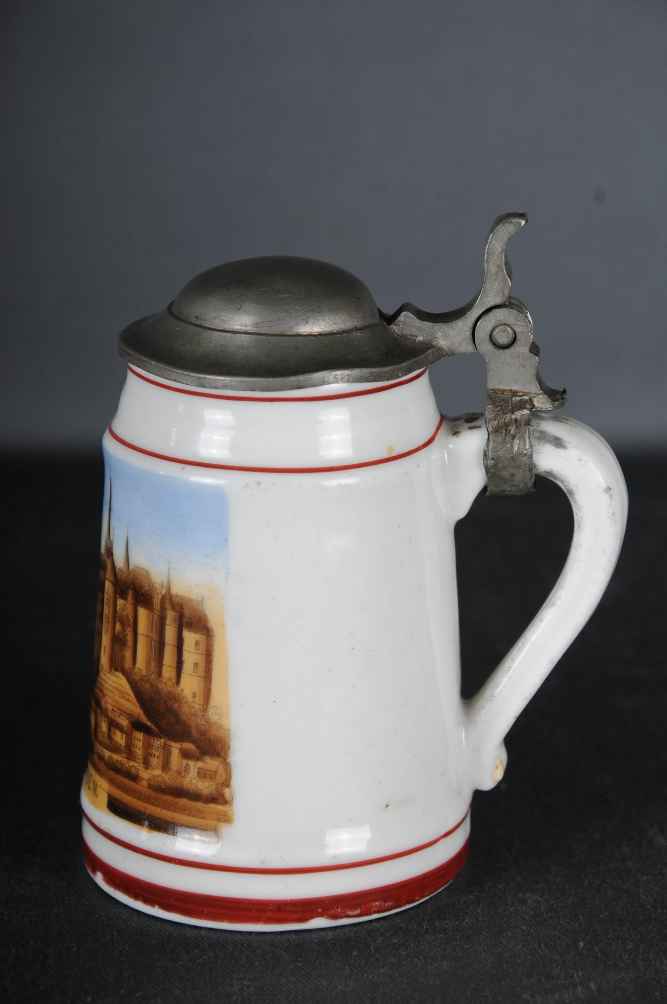German 19th Century Old Beer Pitcher with View Meissen For Sale