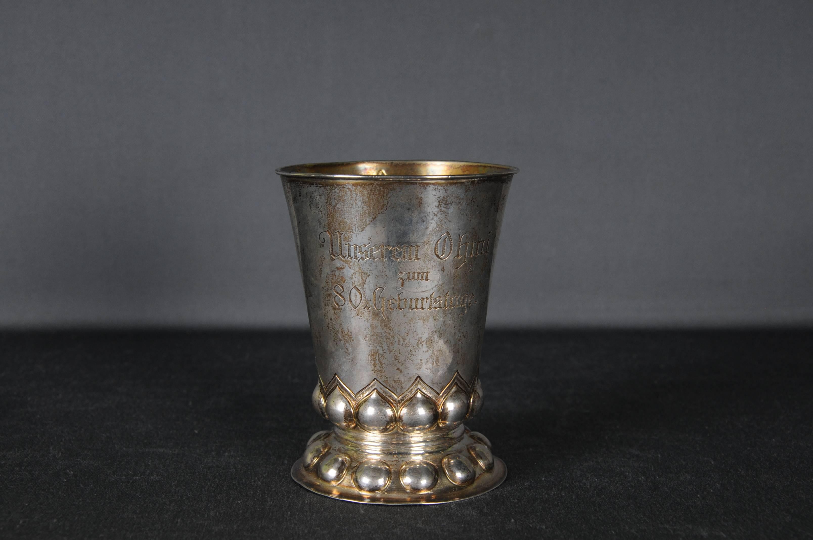 Antique Silver Footcup 800er Silver Germany Cup, gilded, German City View  For Sale 4