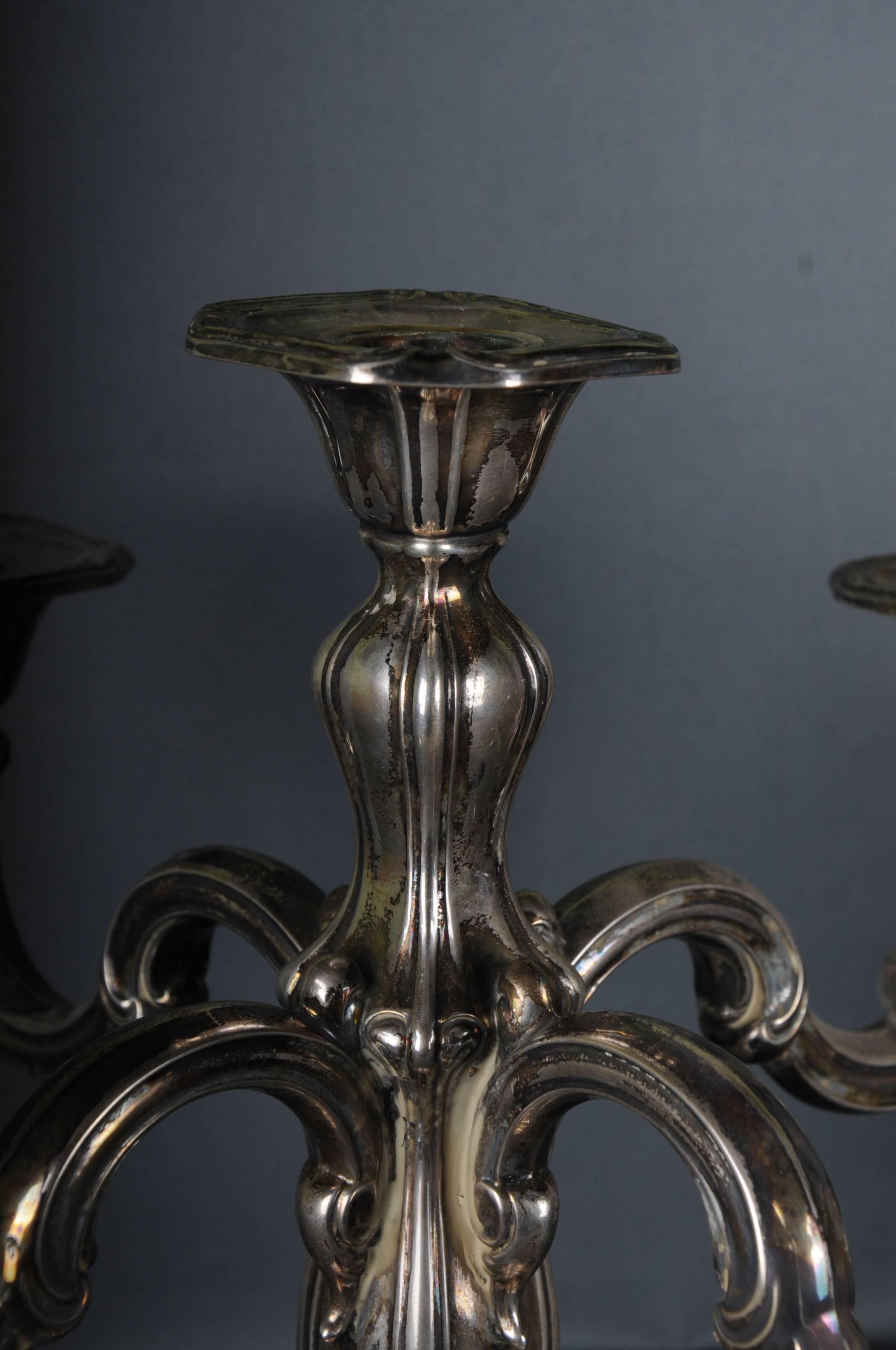 2 High-Quality Silver Candlesticks 5-armed 830 Germany  In Good Condition For Sale In Berlin, DE