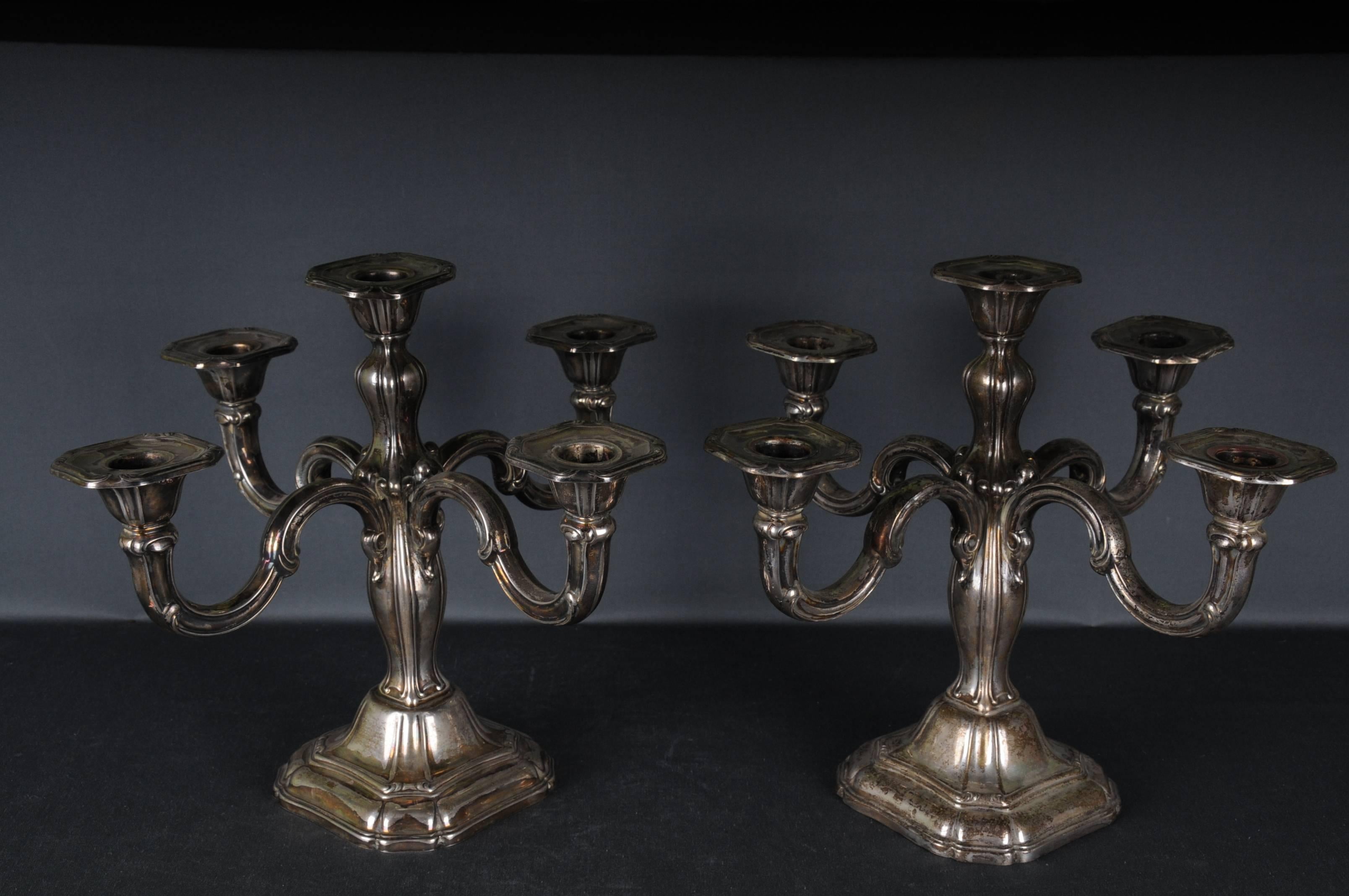 2 High-Quality Silver Candlesticks 5-armed 830 Germany  For Sale 6