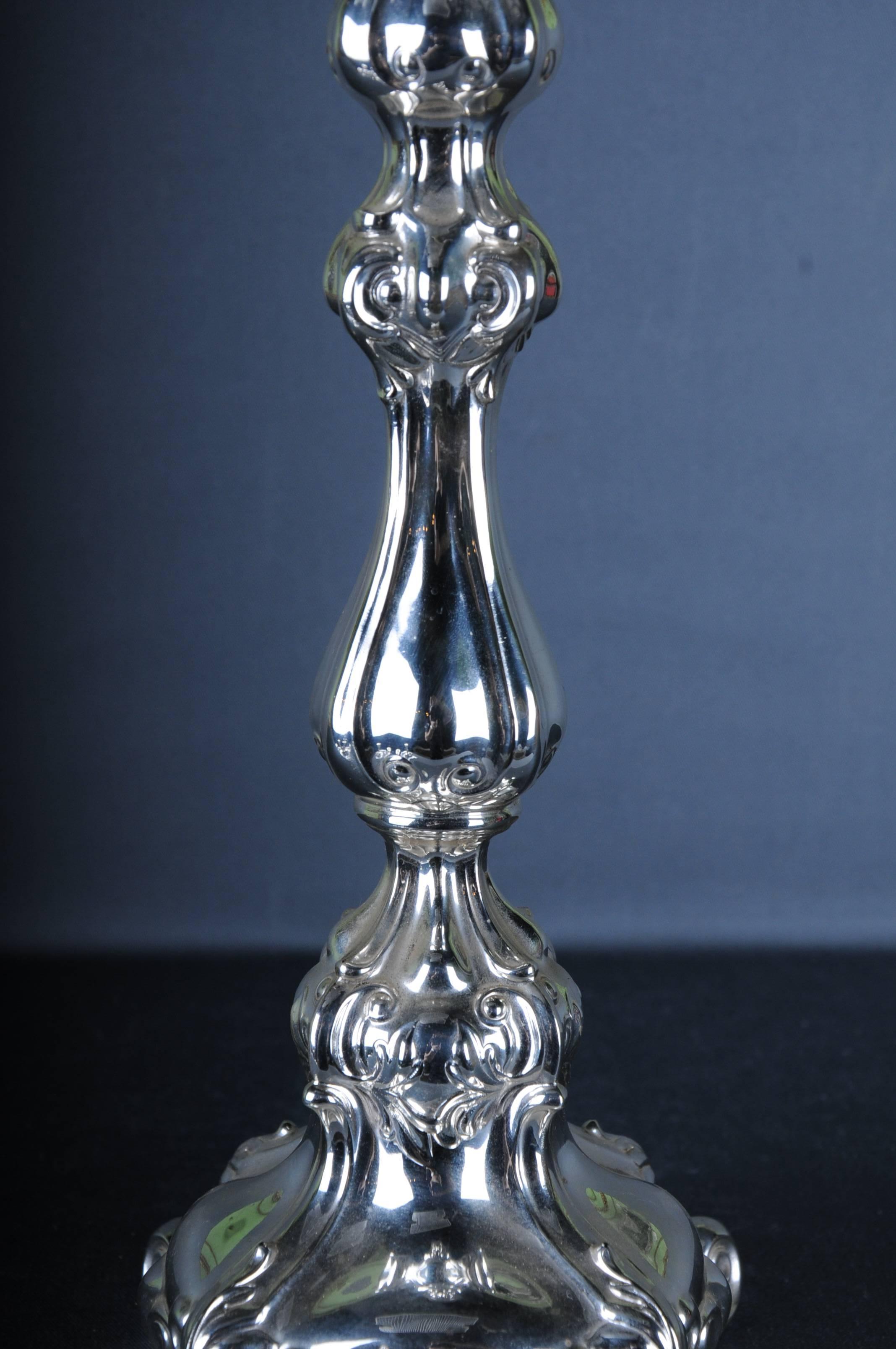 Big Silver Candlestick Baroque 925 Sterling Germany In Good Condition For Sale In Berlin, DE