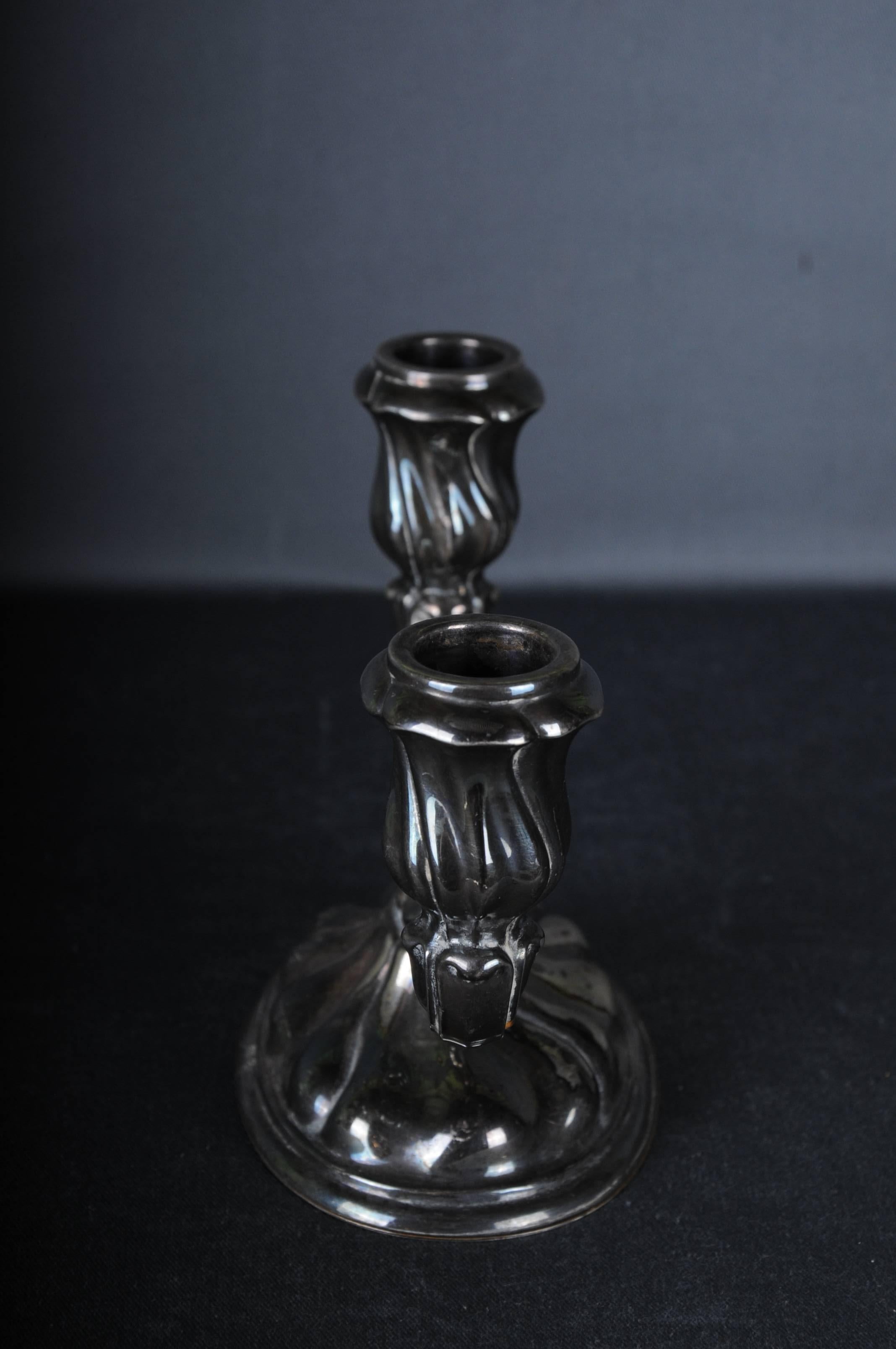19th Century  Antique 2-armed Silver Candlestick 835 Germany Heidelberg For Sale
