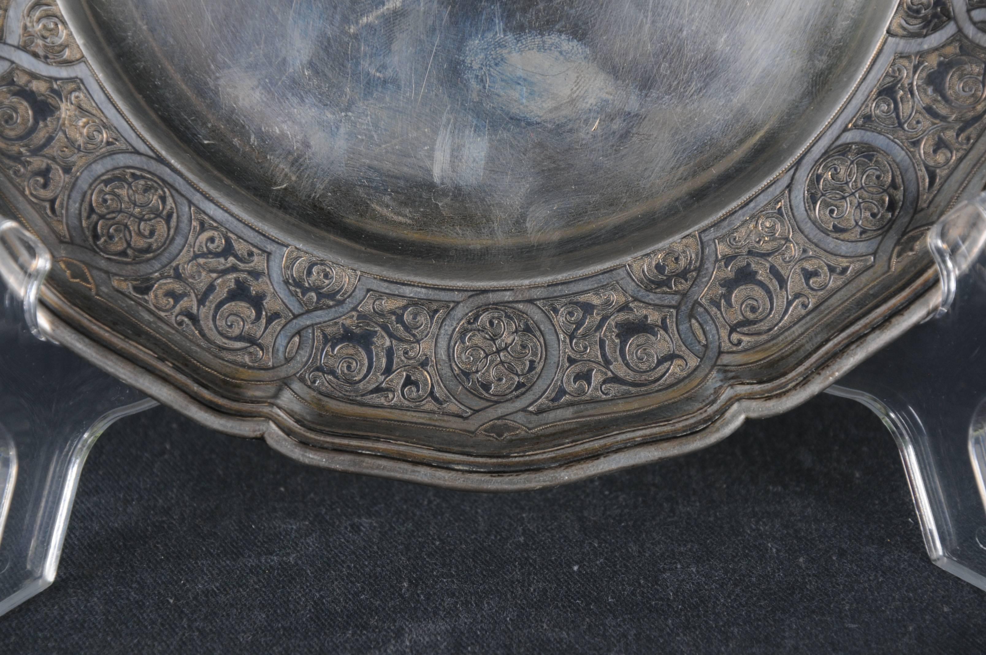 19th Century Antique Russian plate 84 Silver edge decoration Viktor Sawinkow 875 Silver For Sale