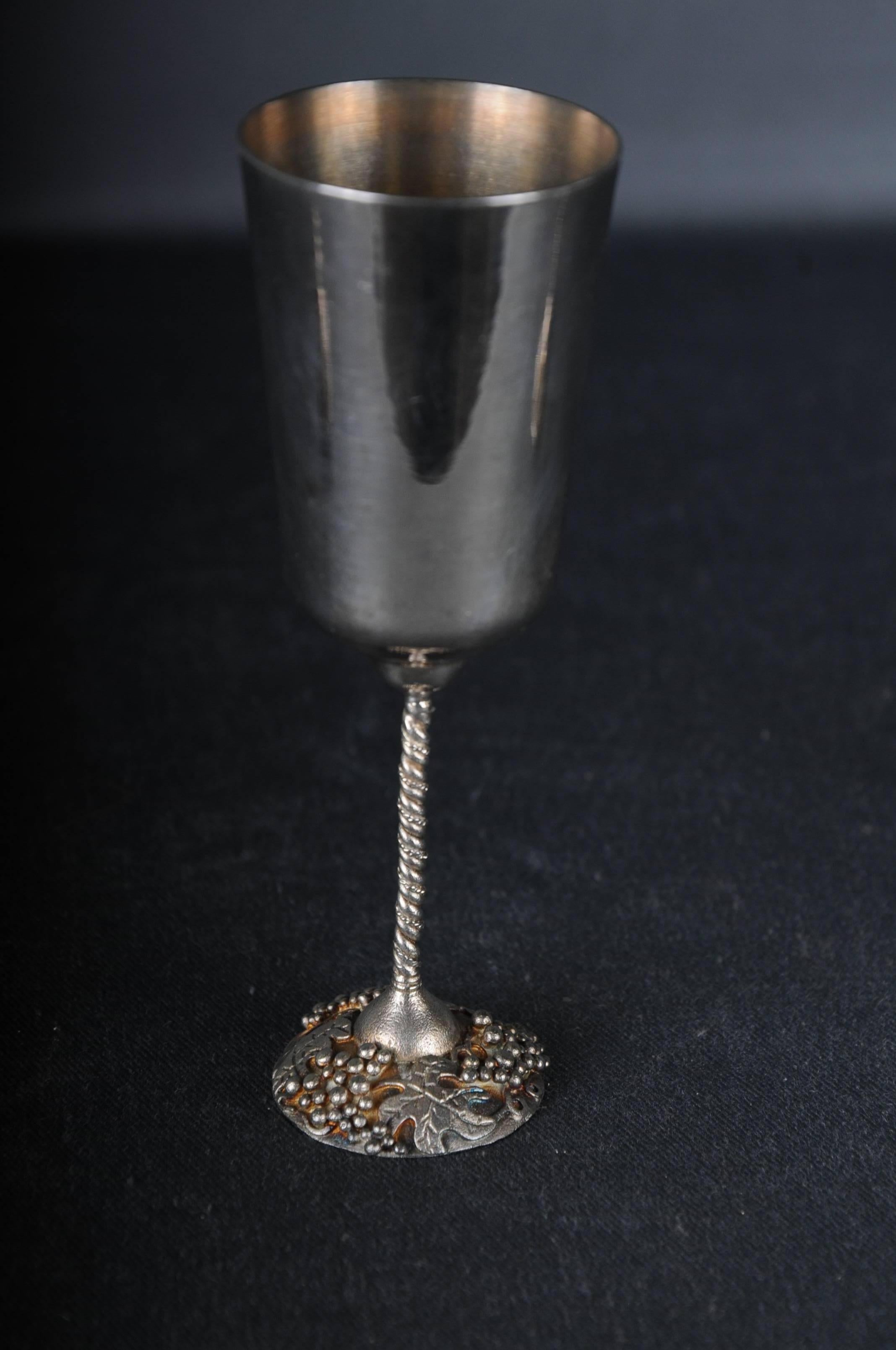Spanish 6 High-Quality Silver Spain Chalice Cup Miniature plastic grapes & leaves  For Sale