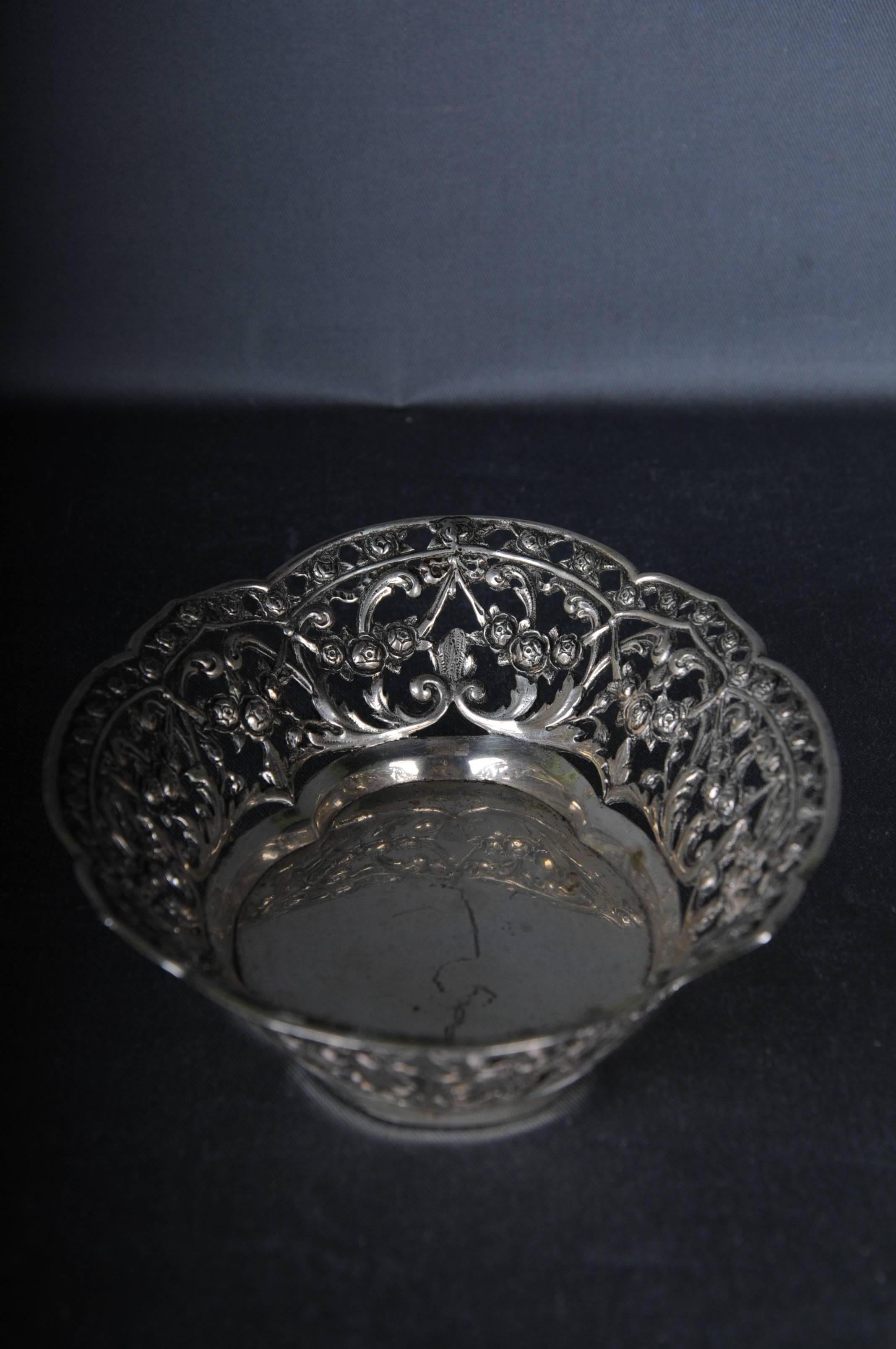 Antique 800 Silver Bread Basket bowl Germany Flowers For Sale 1