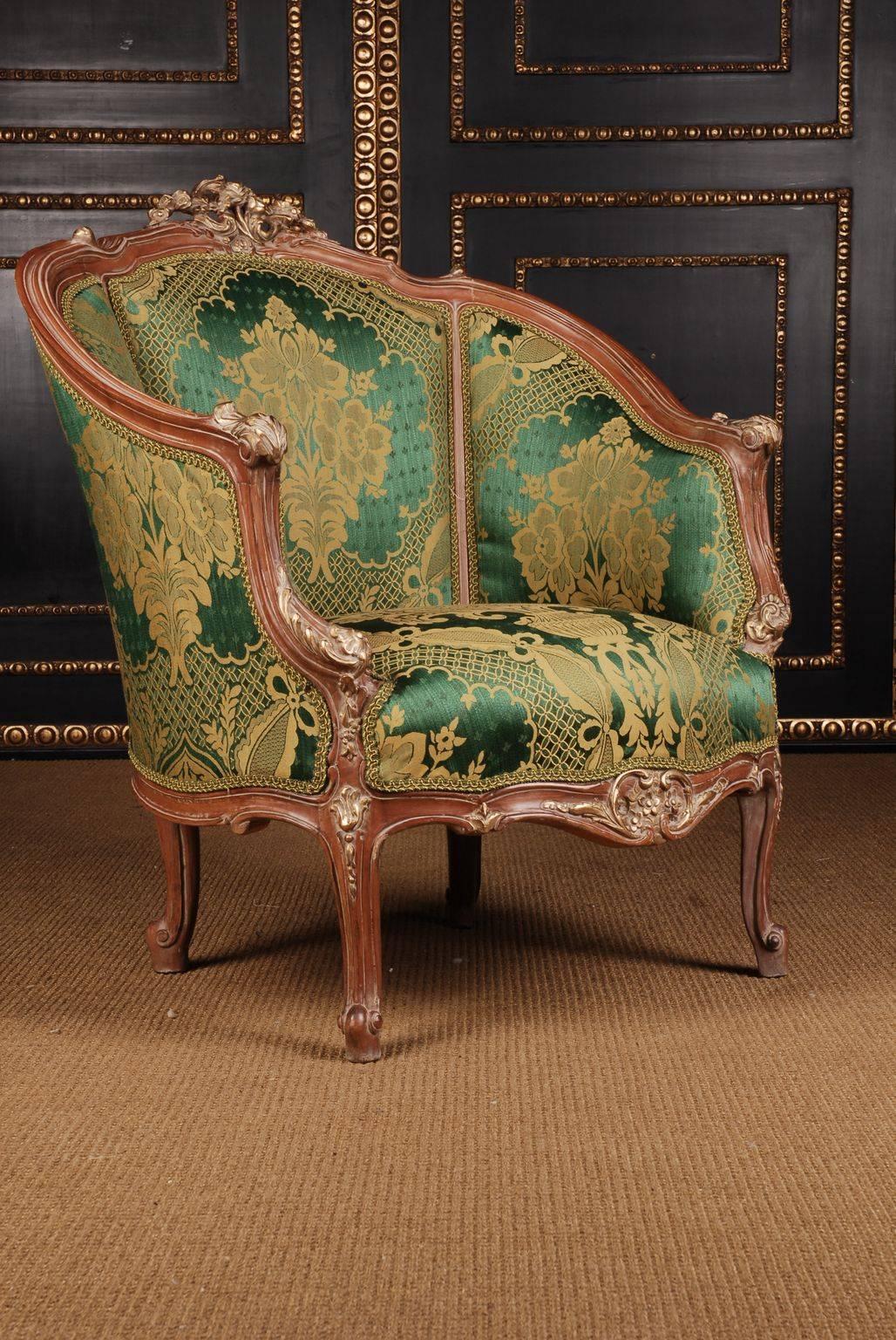 Hand-Carved 20th Century Louis Quinze Style French Curly-Leg Bergère