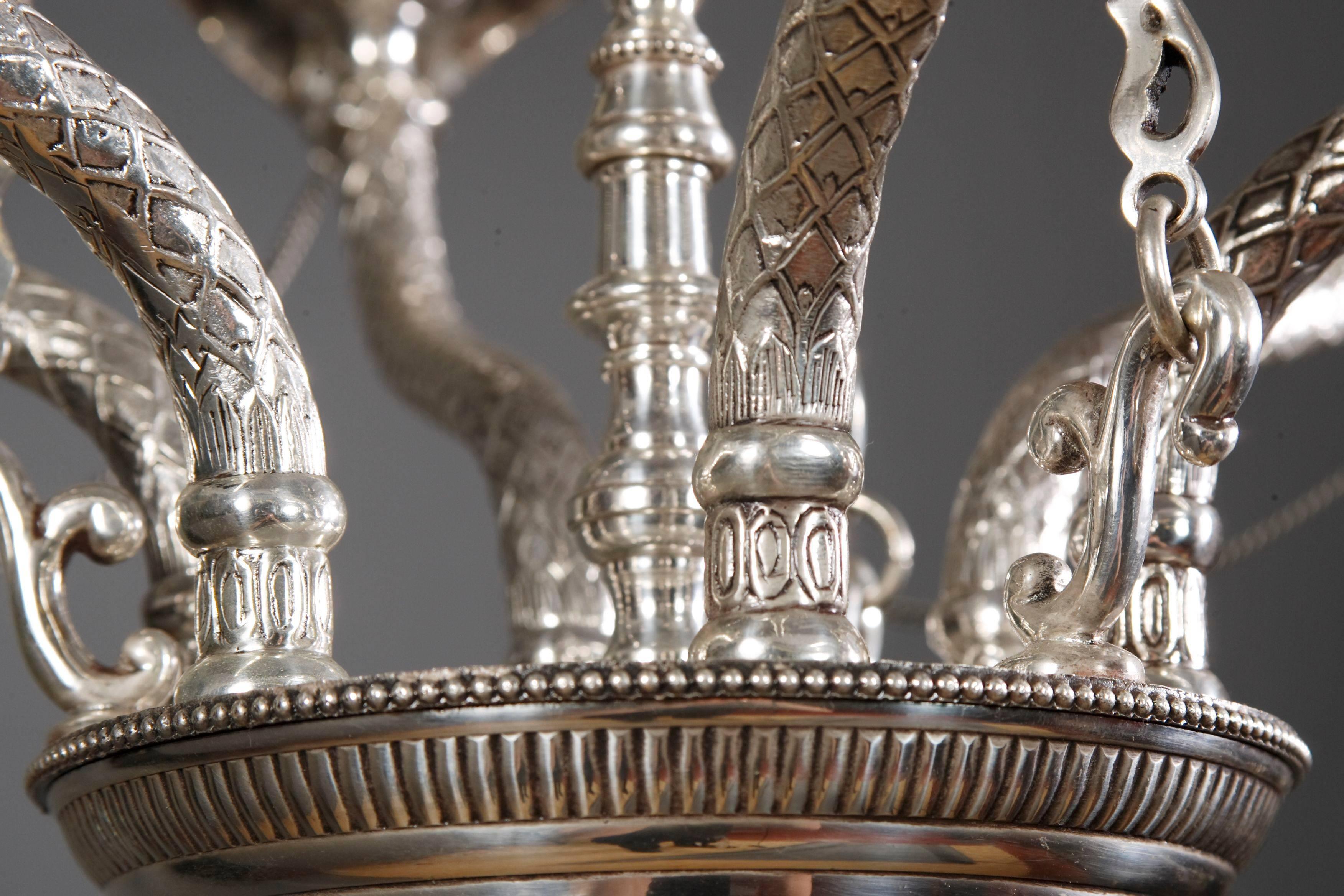 French 20th Century, Empire Style Silvered Ceiling Candelabra For Sale