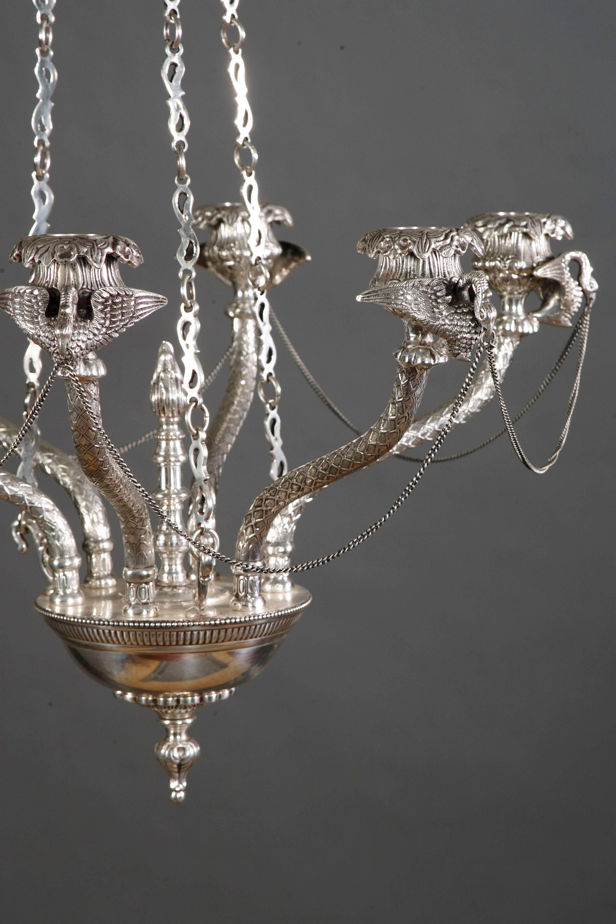 20th Century, Empire Style Silvered Ceiling Candelabra For Sale 6