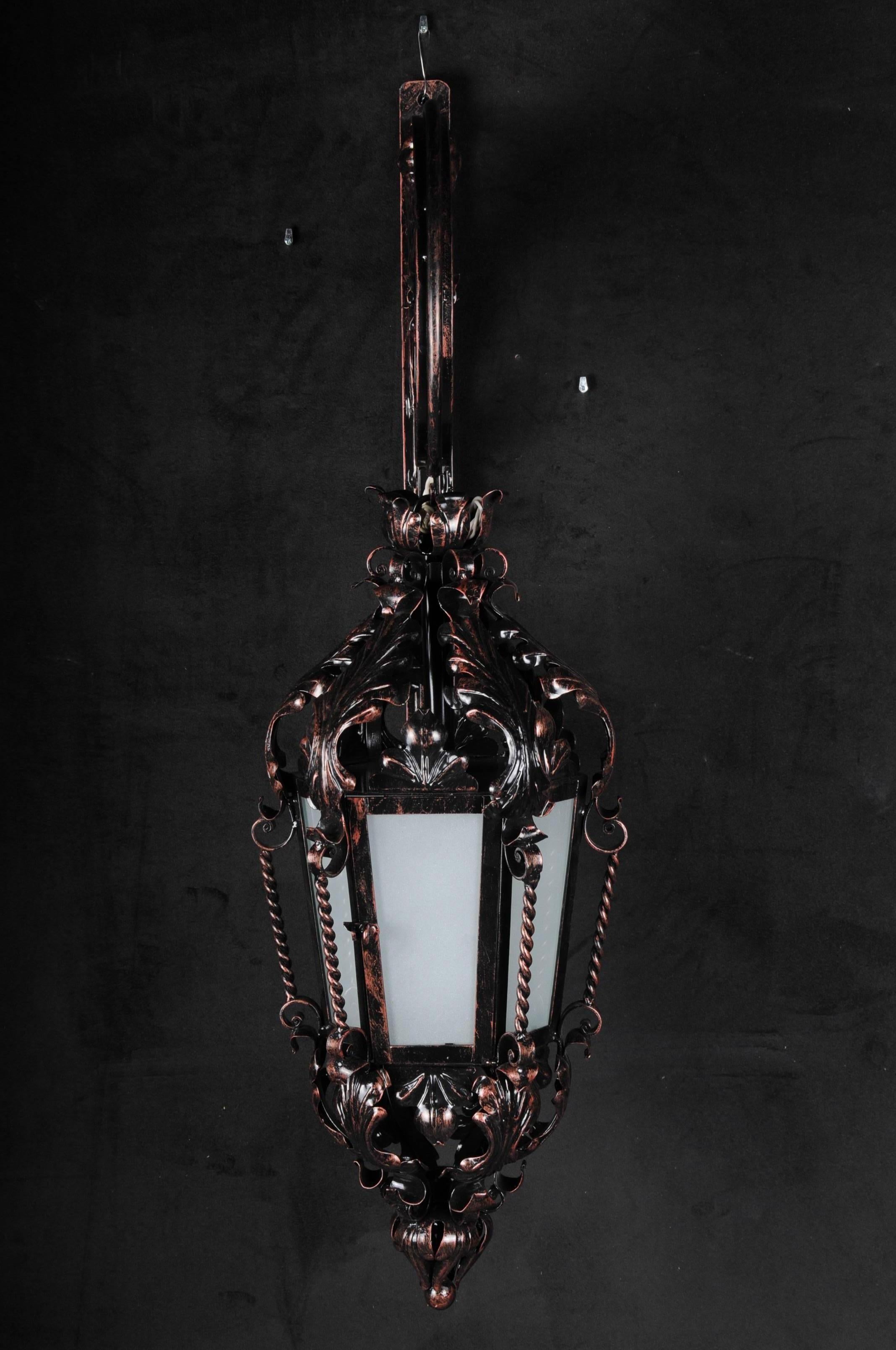Neoclassical Revival Unique Wrought Iron Hanging Lantern Wall Lamp, Historicism