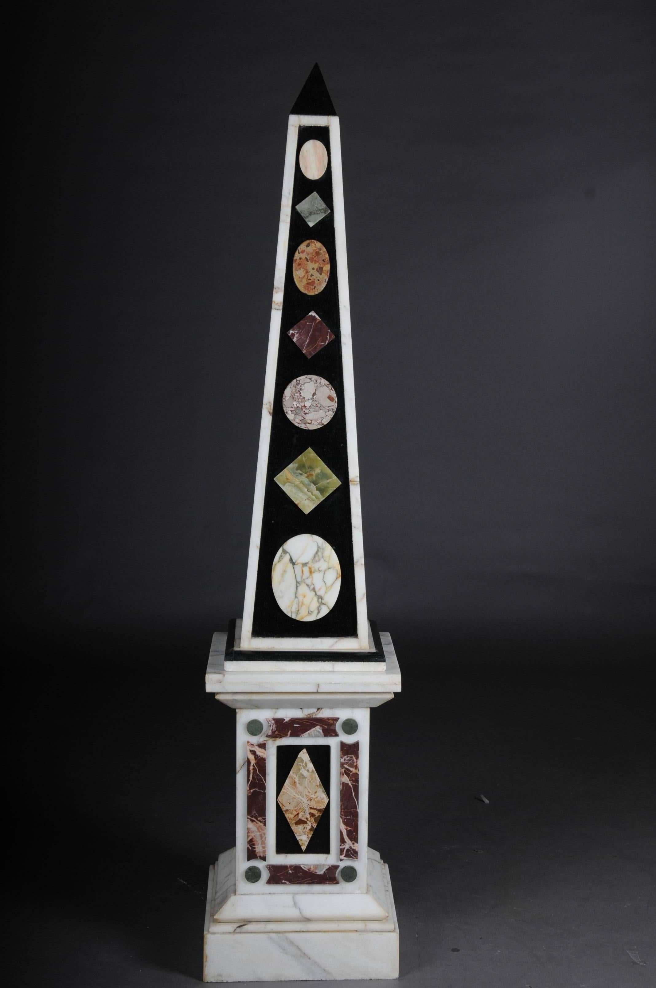 Extremely rare and decorative obelisk pair. Various types of marble an absolute rarity and a guaranteed eyecatcher in every interior. Measures: 73.2 inch.


(U-Hud-1).