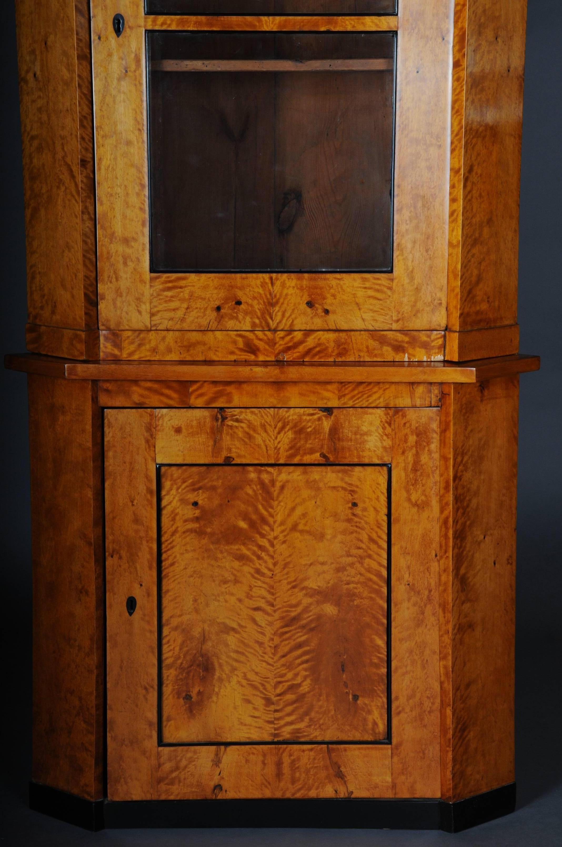 Ebonized 19th Century Biedermeier Corner Cupboard, Showcase, Birch