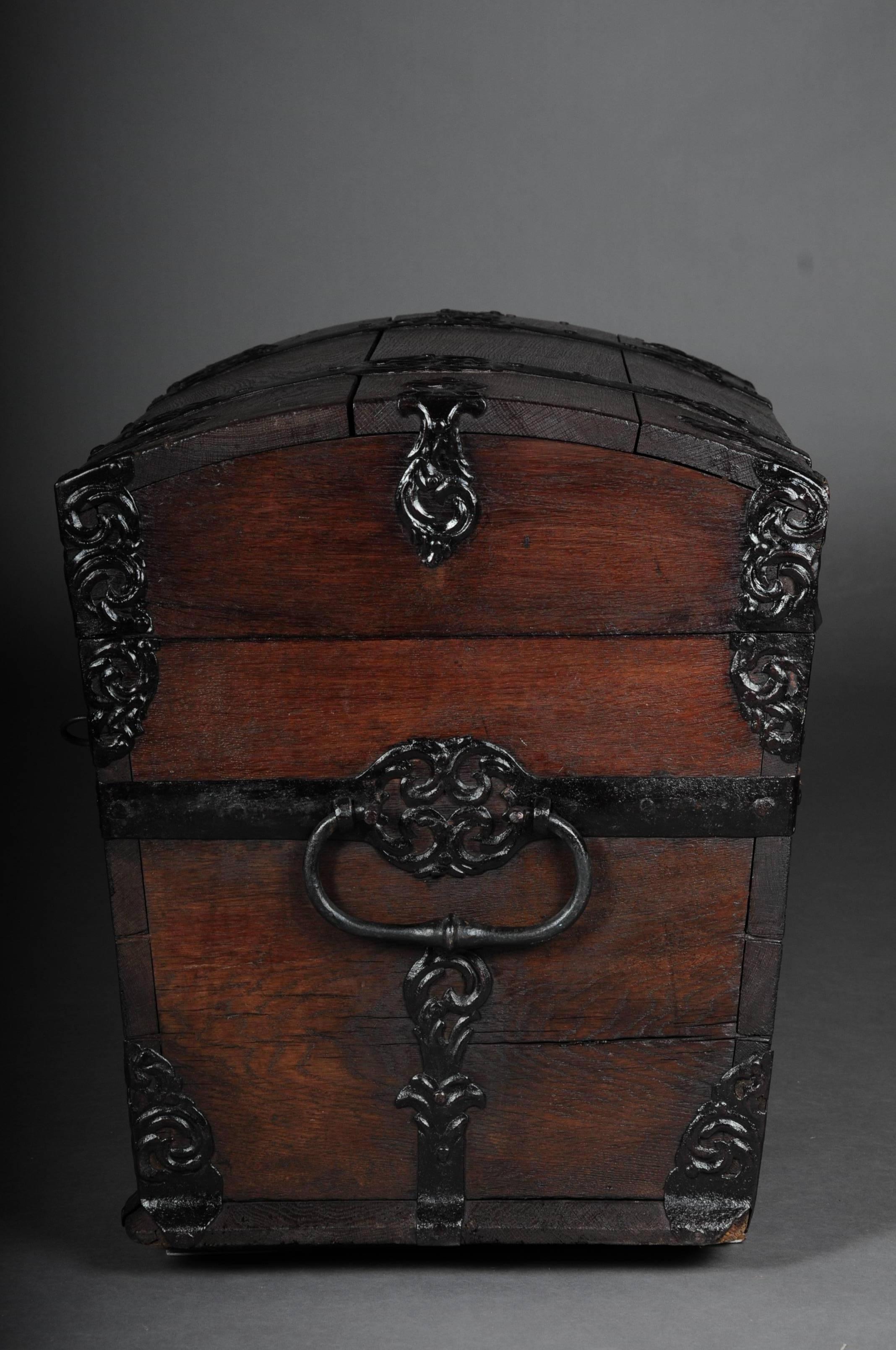 German 19th Century Baroque Lid Chest, Chest Blacksmith Iron Early For Sale