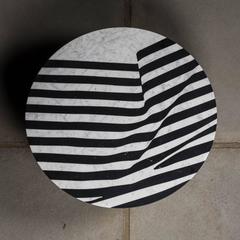 Veiled Round Coffee Table, Contemporary Inlaid Black and White Marble