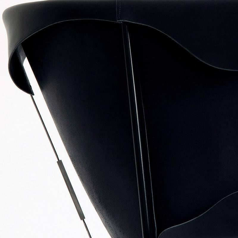 Modern Club Chair, Inspired by English Saddlery and High Fashion in Leather For Sale