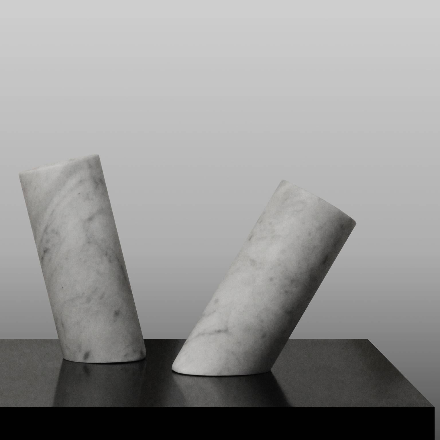 Italian In Equilibrio Vases, Contemporary Hand-Carved Carrara Marble Vessels