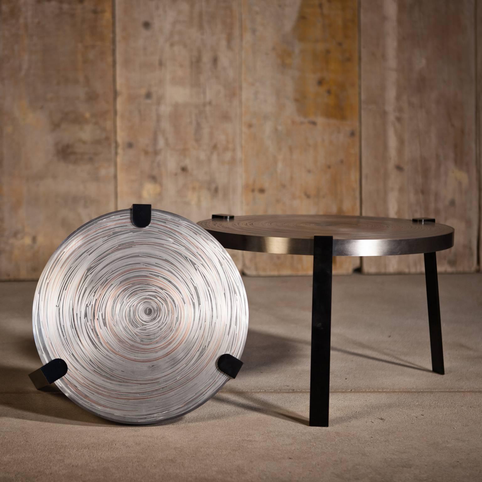 Remetaled Nesting Tables, Contemporary Set of Two Metal Tables In New Condition For Sale In London, GB