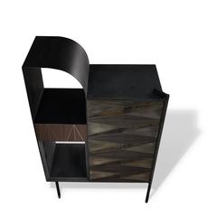 Marque' Console, Contemporary Inlaid Metal Cabinet Sideboard