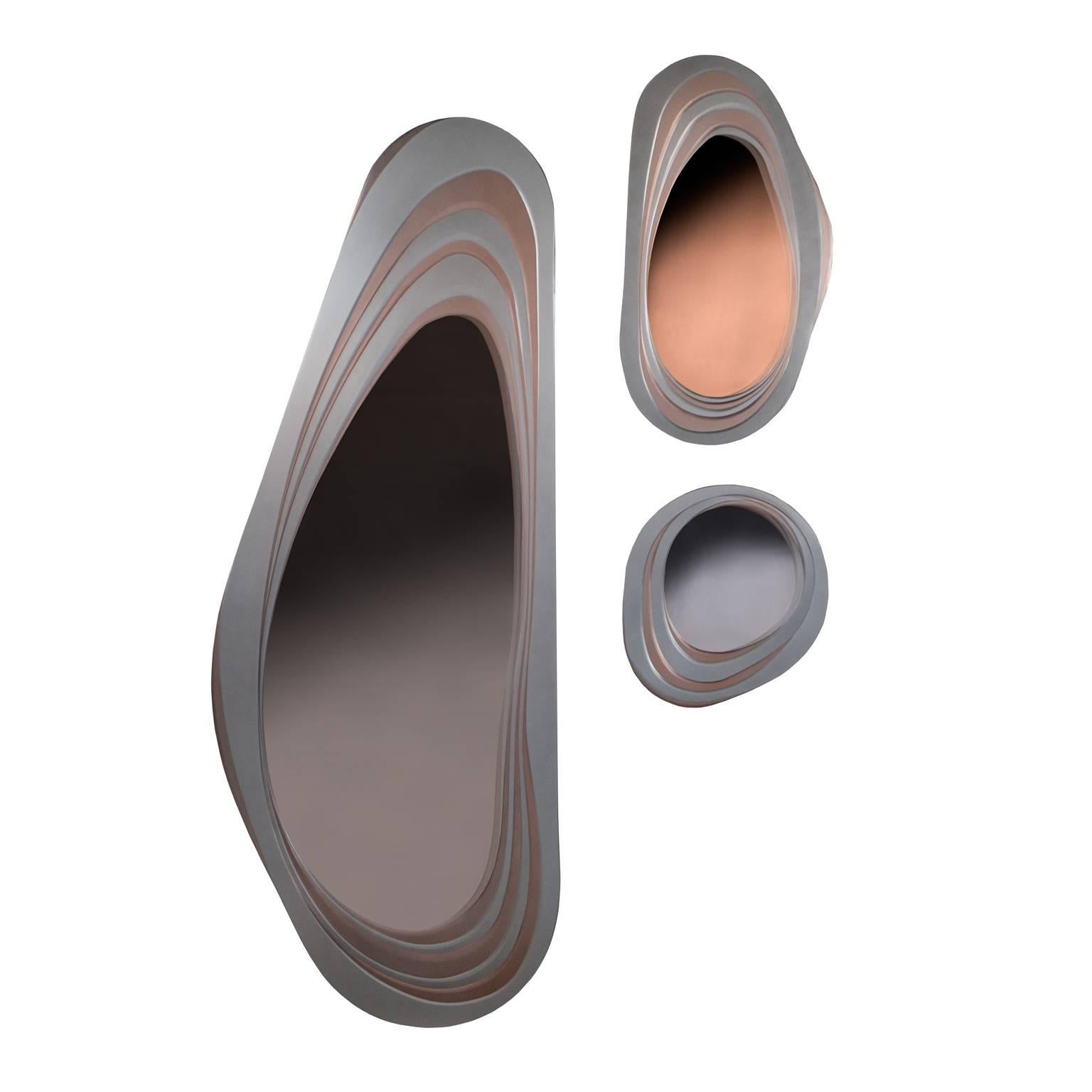 Modern Mirrored Mirrors, Contemporary Metal Mirror, Small For Sale