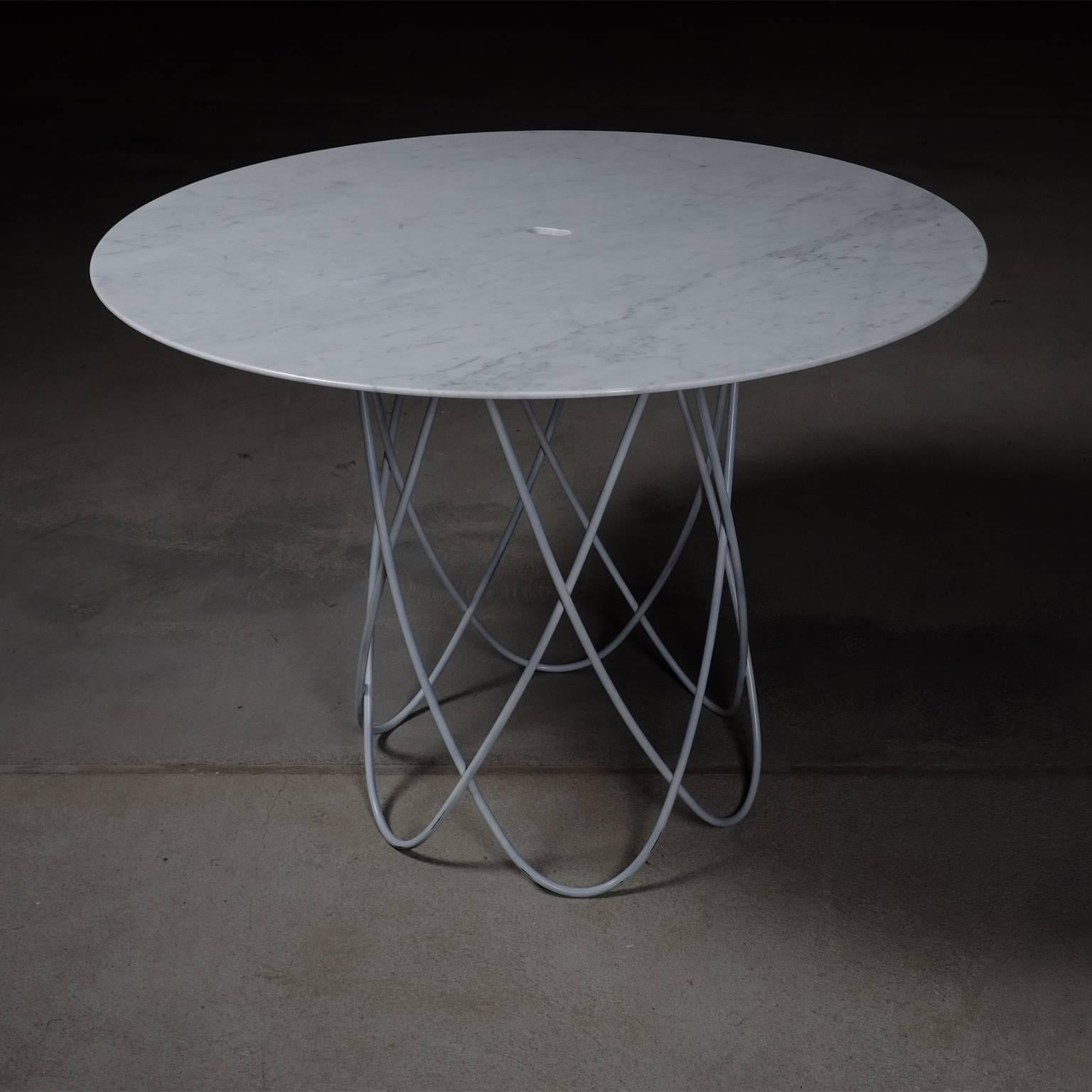 Italian Feather Dining Table, Contemporary Carved Marble Table For Sale