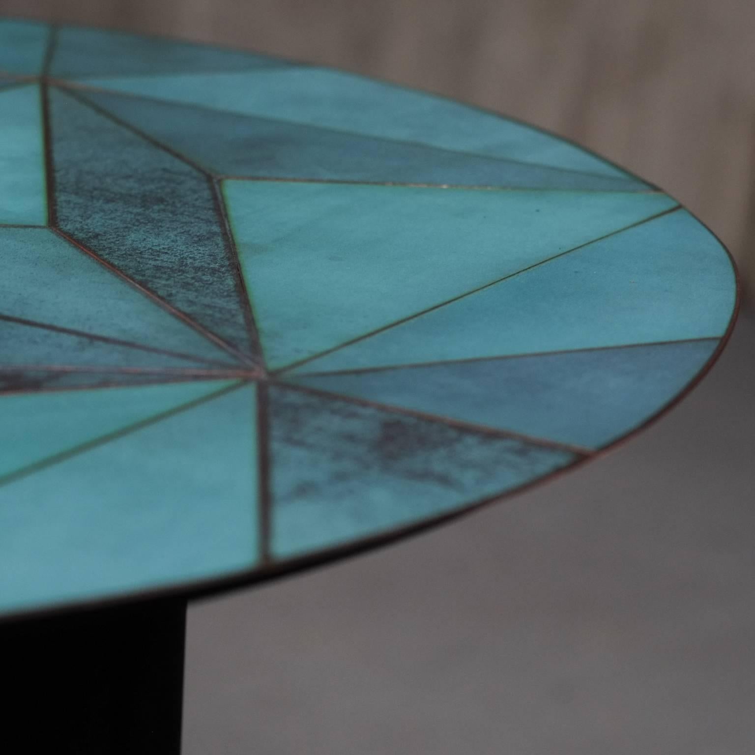 Italian Marque' Coffee Table, Contemporary Inlaid Metal Coffee Table For Sale