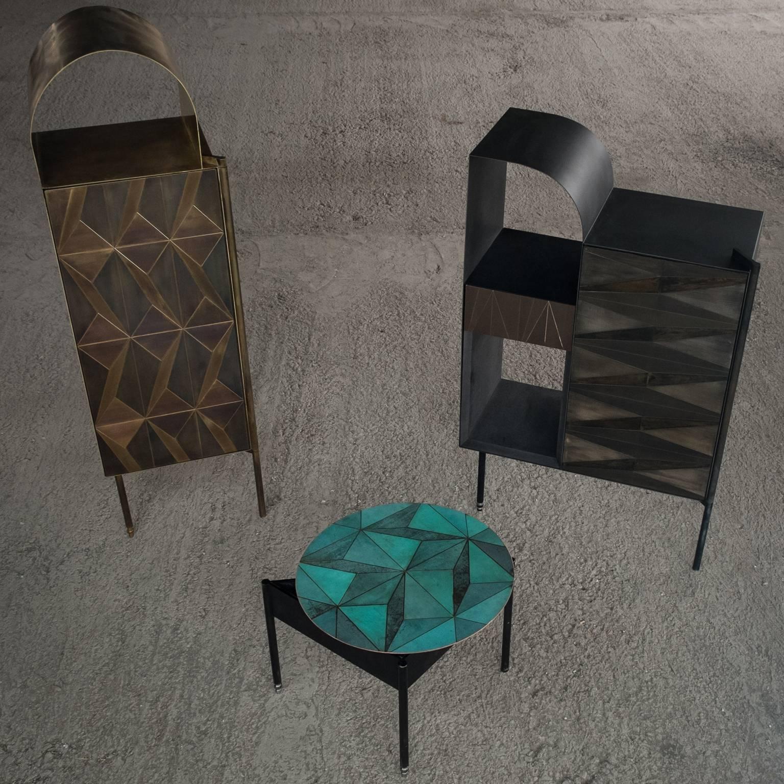 Marque' Coffee Table, Contemporary Inlaid Metal Coffee Table For Sale 1