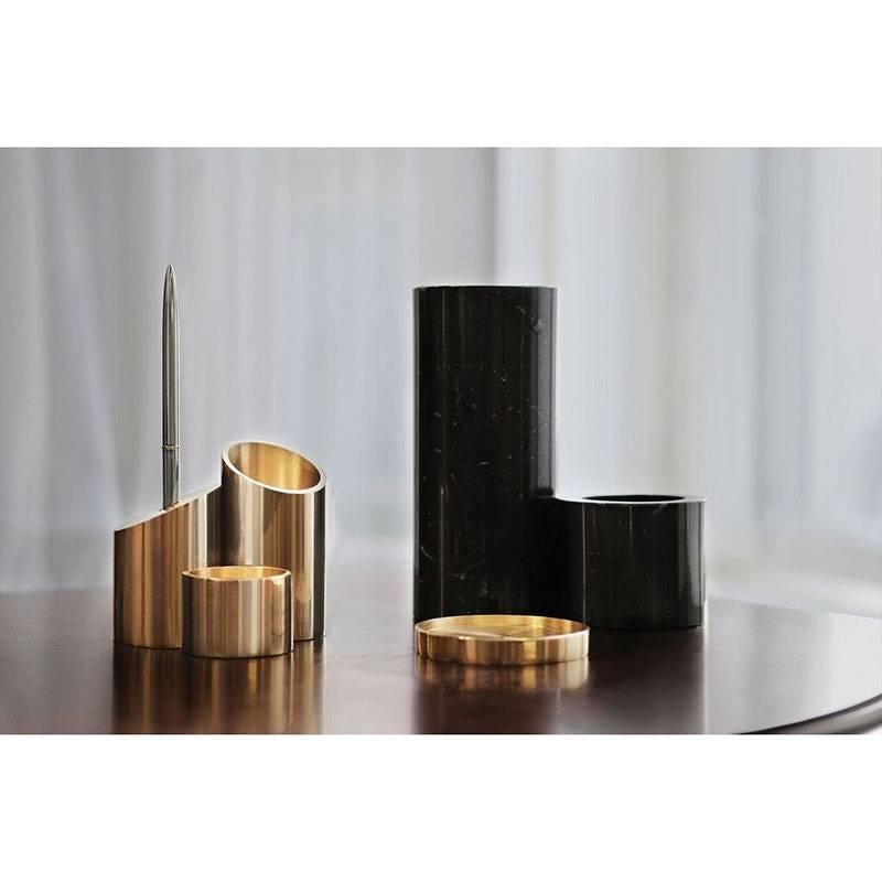 Contemporary Deskcape, Marble and Brass Desk Organiser For Sale