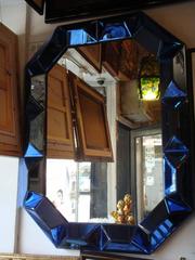 Rare Large Blue and Clear Hollywood Venetian Style Cubed Glass Mirror