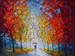 Magnificent Large Orig Framed Landscape Walkway Painting Slava Ilyayev Russia