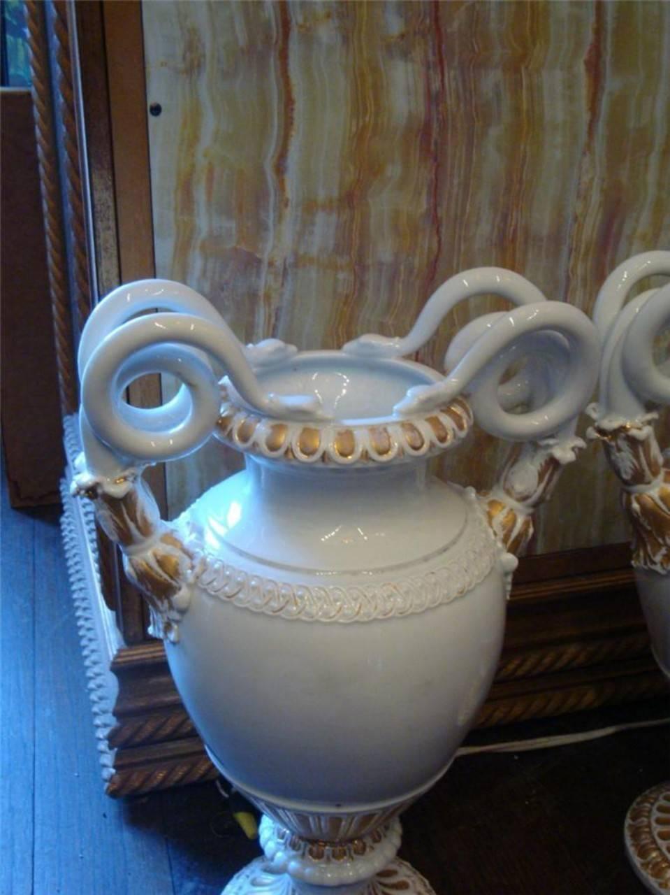 Pair of 19th Century White Gilt Meissen Porcelain Vases with Snake Serpents In Good Condition For Sale In New York, NY