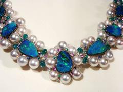 Rare Estate 18-Karat South Sea Pearl Black Opal Diamond Emerald Necklace