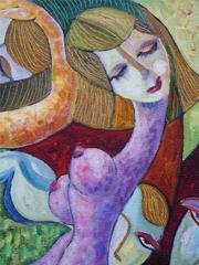 Rare Magnificent Oil on Linen New Friends III Painting Leon Oks Russian