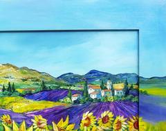 French Provence Painting Sunflowers Lavender with Painted Frame Betty Wittwe