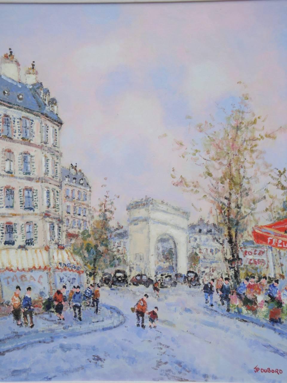 A beautiful original oil on canvas painting, by wally Findlay artist jean Pierre Dubord painting features the world famous champs Elysees in Paris France. Beautifully done with magnificent colors! Gallery retail $9,500. Magnificently done and framed