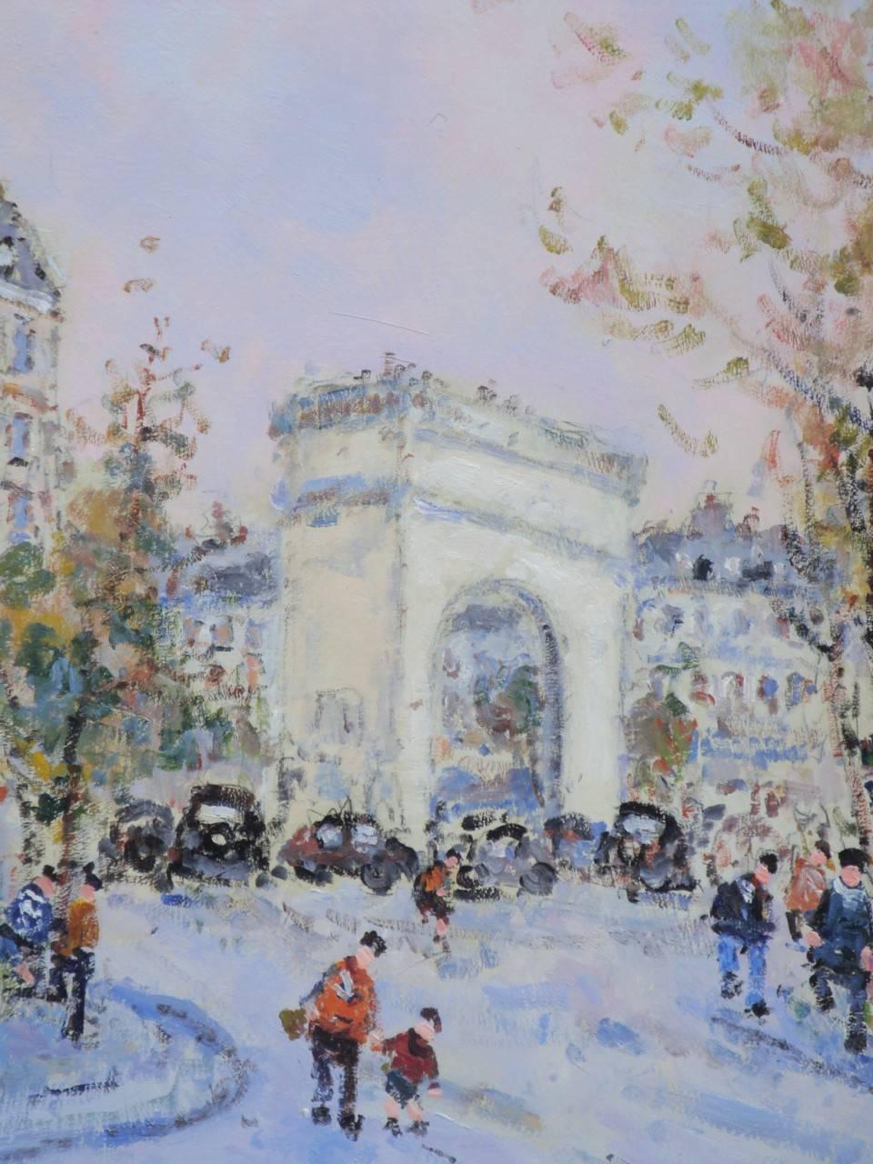 Rare Extra Large Deluxe Orig Jean Pierre Dubord Champs Elysees Paris Painting In Good Condition For Sale In New York, NY
